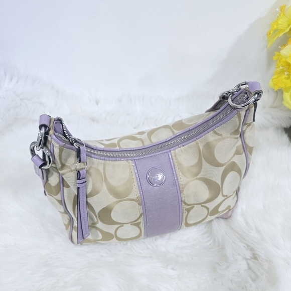 Coach signature tan and lilac purse - Picture 10 of 15